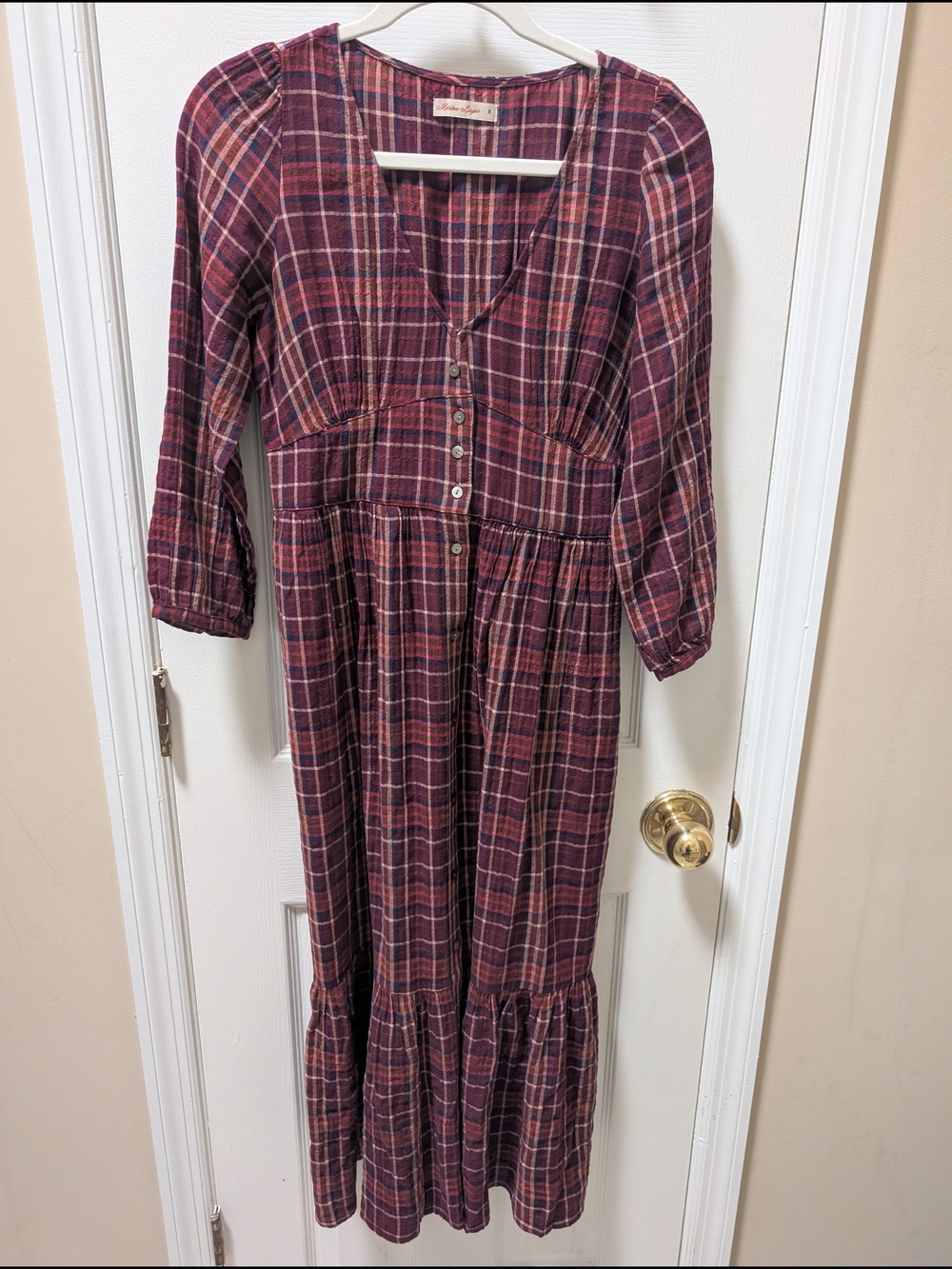 Marine Layer Burgundy Plaid Midi Dress